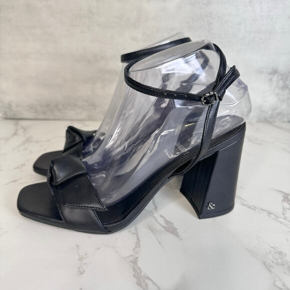 Sam & Libby Jordan High Block Heel WMNS Black US7.5 Square Toe Sandals 4" Pumps - Picture 6 of 9